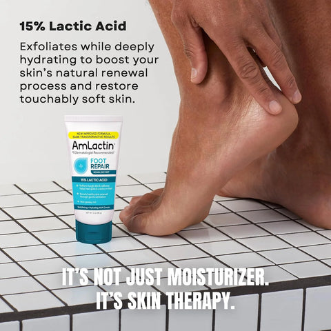 AmLactin Foot Repair Cream - Therapeutic Foot Cream for Dry Cracked Heels and Feet - Callus Softener - No-Scrub Exfoliator and Moisturizer with 15% Lactic Acid AHA - 3 oz (Packaging May Vary)