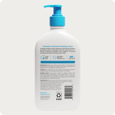 AmLactin Intensive Healing Body Lotion for Dry Skin - 14.1 oz and 7.9 oz Pump Bottles - 2-in-1 Exfoliator & Moisturizer with Ceramides & 15% Lactic Acid