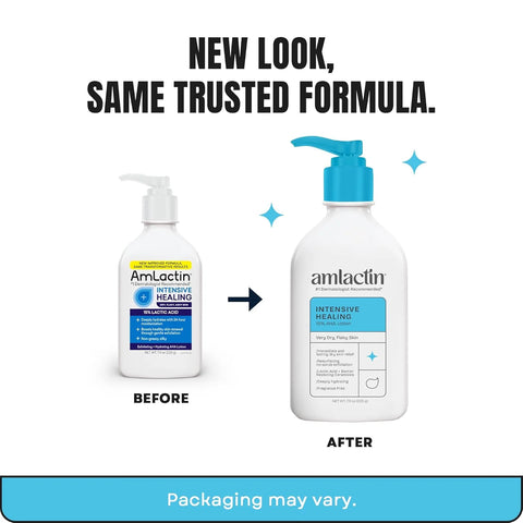 AmLactin Intensive Healing Body Lotion - Therapeutic Lotion for Extremely Dry Skin - No-Scrub Exfoliator and Moisturizer with 15% Lactic Acid AHA and Ceramides, 7.9 oz (Packaging May Vary)