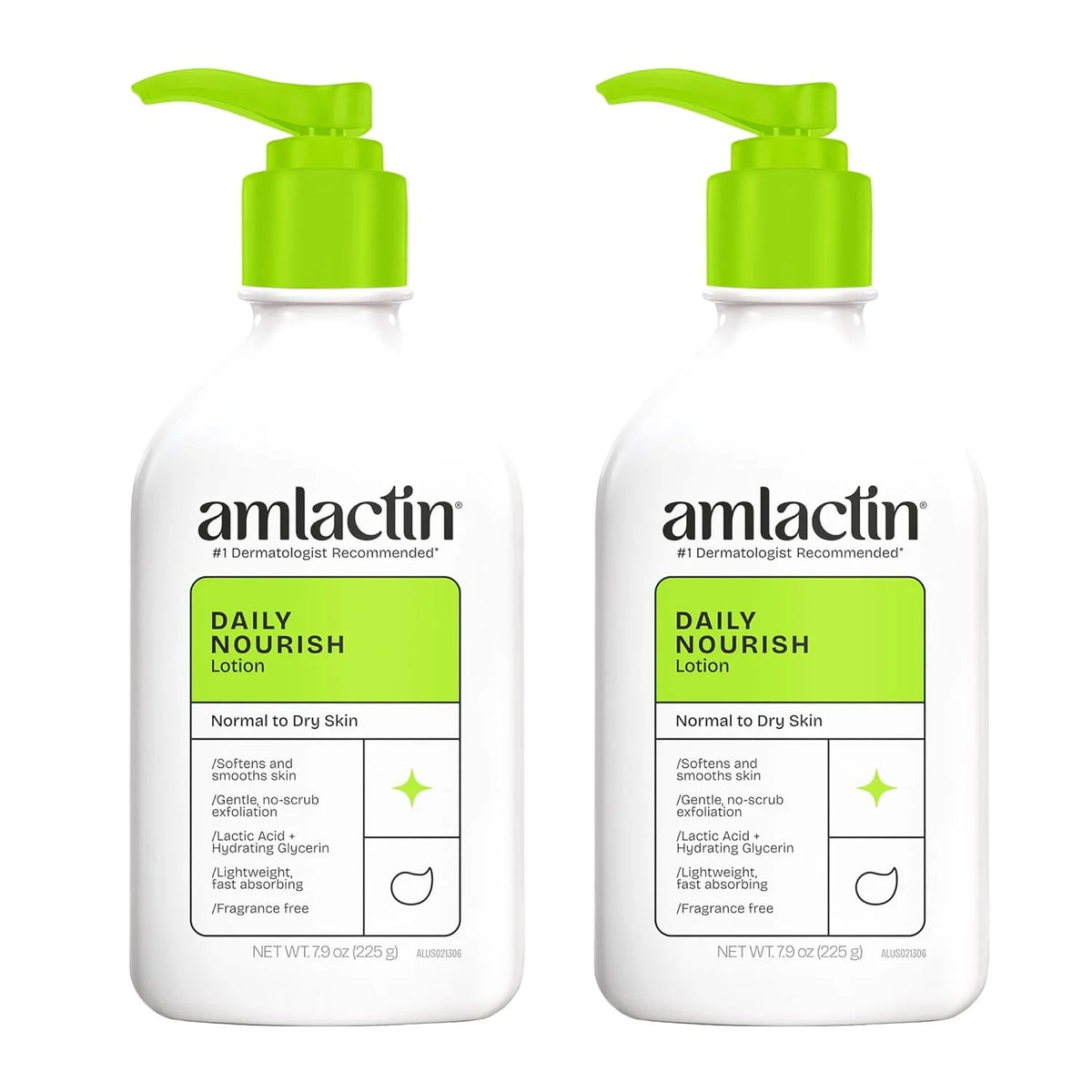 AmLactin Daily Moisturizing Lotion for Dry Skin, 7.9 oz Pump Bottles (Twin Pack), 2-in-1 Moisturizer Body Lotion with 12% Lactic Acid, Dermatologist-Recommended (Packaging May Vary)