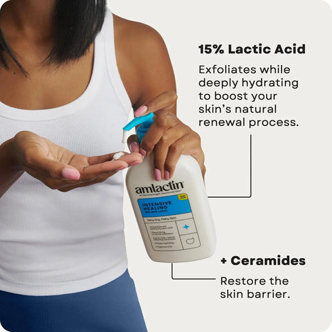 AmLactin Intensive Healing Body Lotion - Therapeutic Lotion for Extremely Dry Skin - No-Scrub Exfoliator with 15% Lactic Acid AHA and Ceramides, 7.9 oz (Pack of 2) (Packaging May Vary)