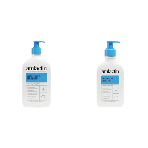 AmLactin Intensive Healing Body Lotion for Dry Skin - 14.1 oz and 7.9 oz Pump Bottles - 2-in-1 Exfoliator & Moisturizer with Ceramides & 15% Lactic Acid