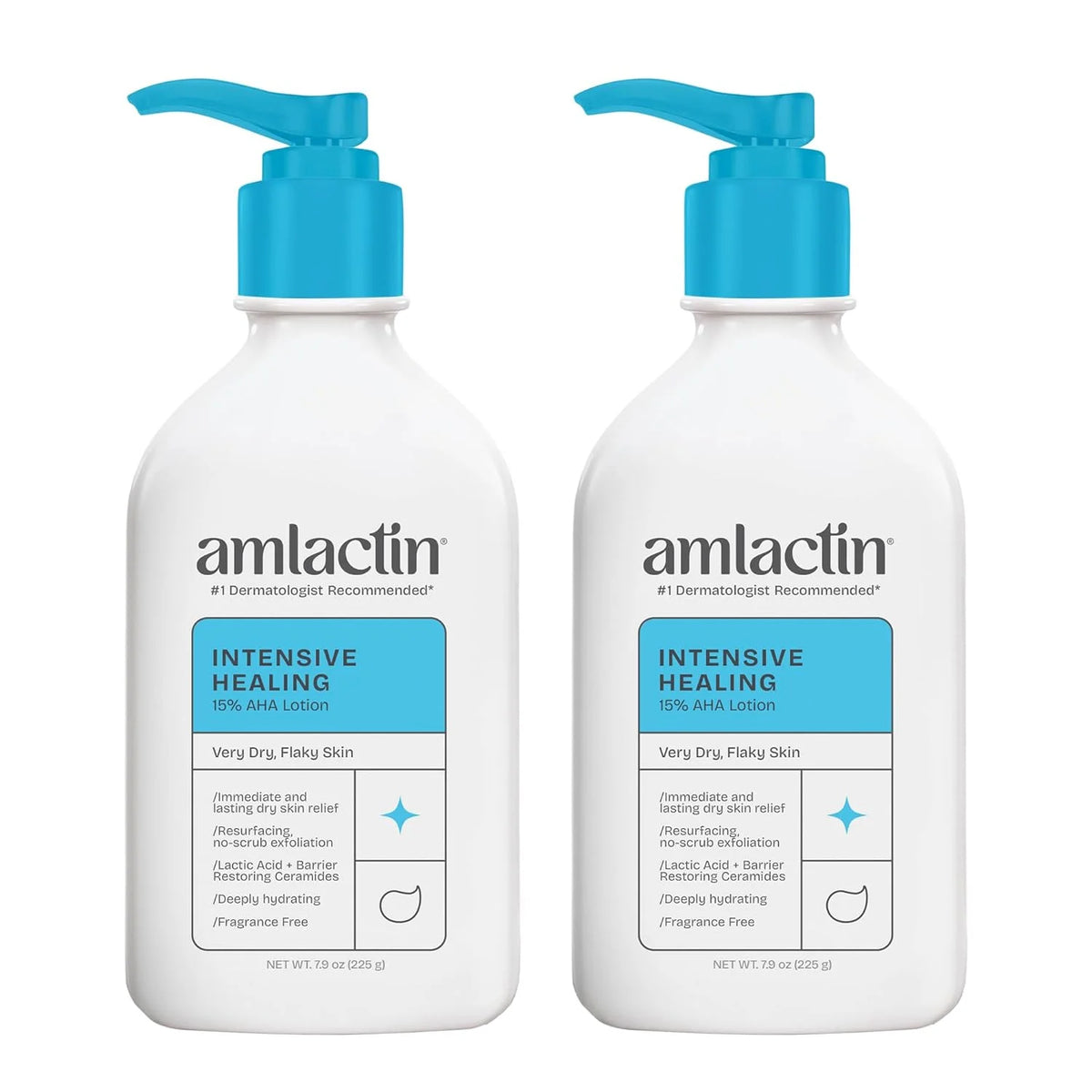 AmLactin Intensive Healing Body Lotion - Therapeutic Lotion for Extremely Dry Skin - No-Scrub Exfoliator with 15% Lactic Acid AHA and Ceramides, 7.9 oz (Pack of 2) (Packaging May Vary)